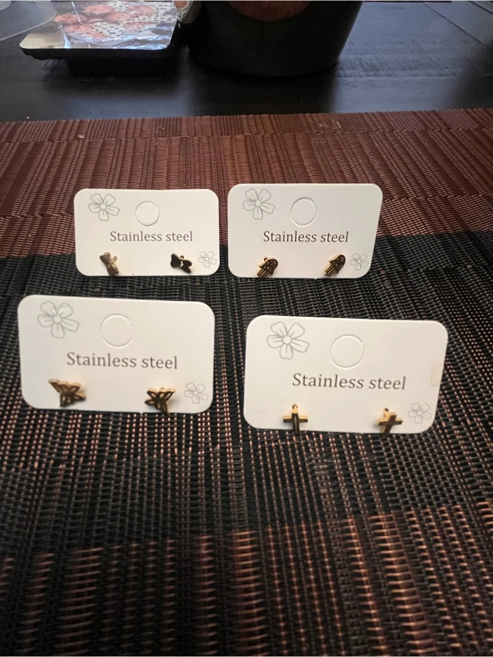 Gold Tone Stainless Steel Stud Earring Set - Four Pairs